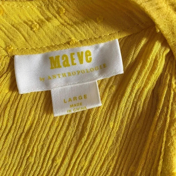 Anthropologie Maeve | Lola Swiss Dot Ruffled Mustard Yellow Blouse Size L - Picture 9 of 11